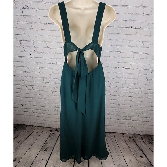 Azazie Dark Green Chiffon Tie Back Padded Bridesmaid Maxi Dress Gown Size C - Picture 2 of 16